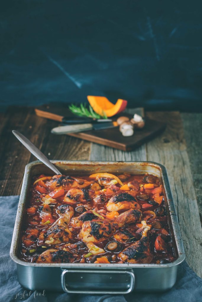 Kürbis mit Hähnchen